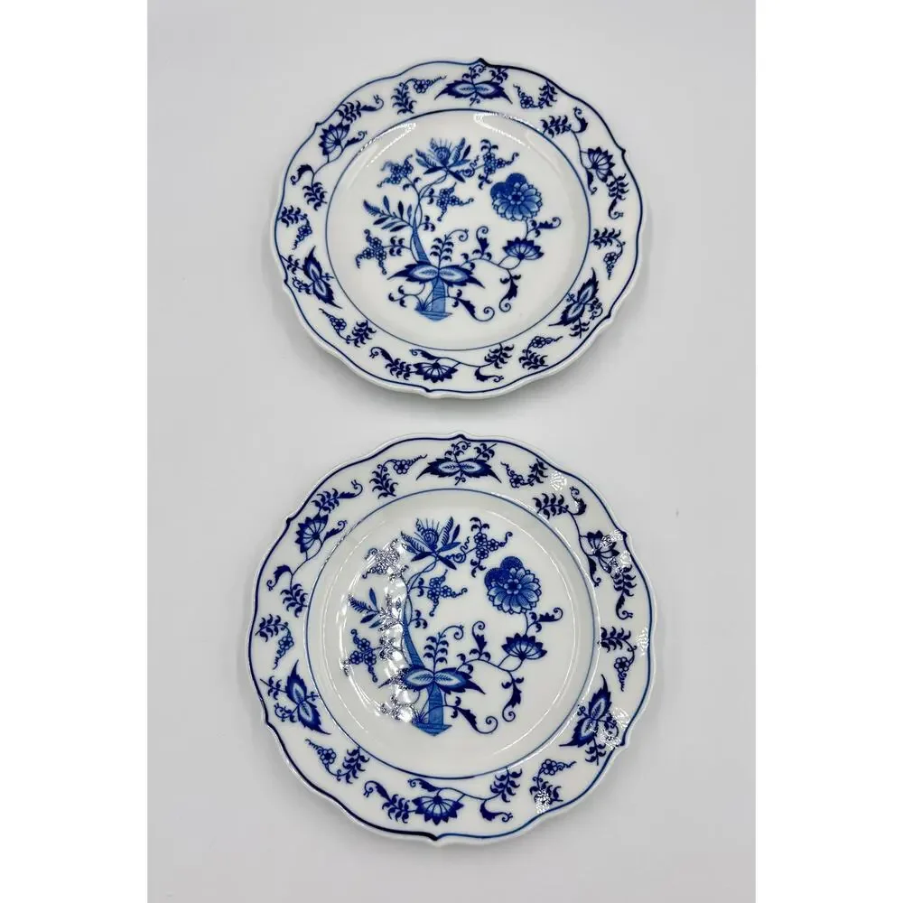 Danube 1950's Blue Onion Blue & White 2pc Salad Plate Set Ribbon Hallmark Logo